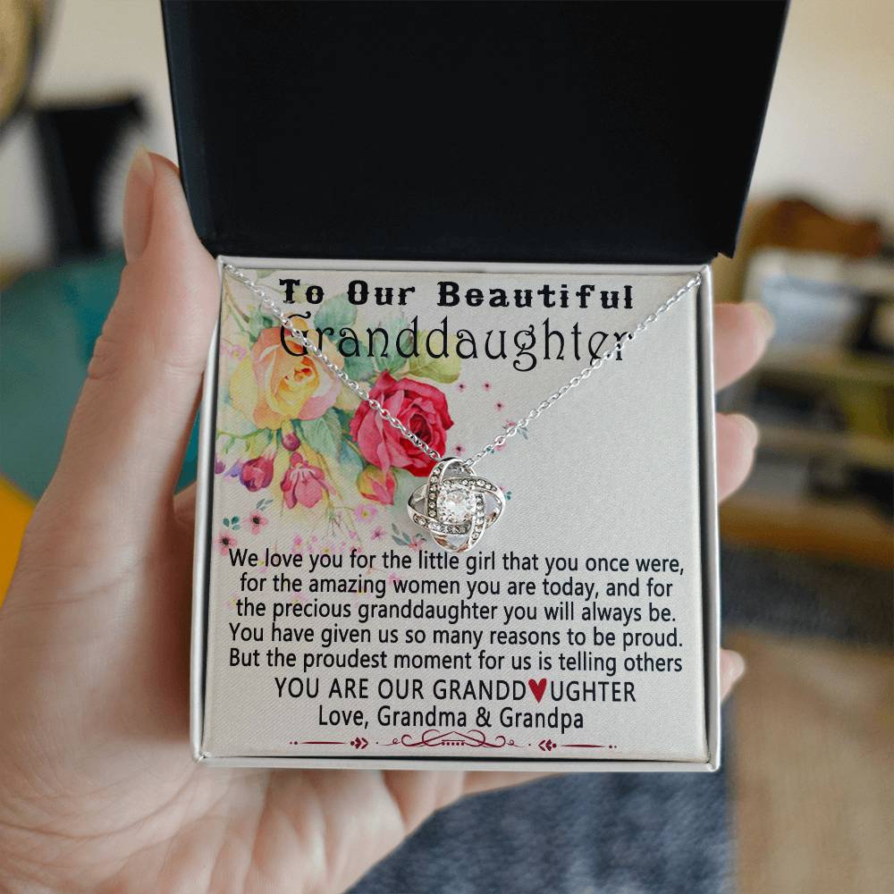 To Our Beautiful Granddaughter Necklace From Grandma And Grandpa To Granddaughter Love Knot Necklace, Gift Necklace To Granddaughtr, You Are Our Grandaughter Necklace Gift For Girls, Little Girl