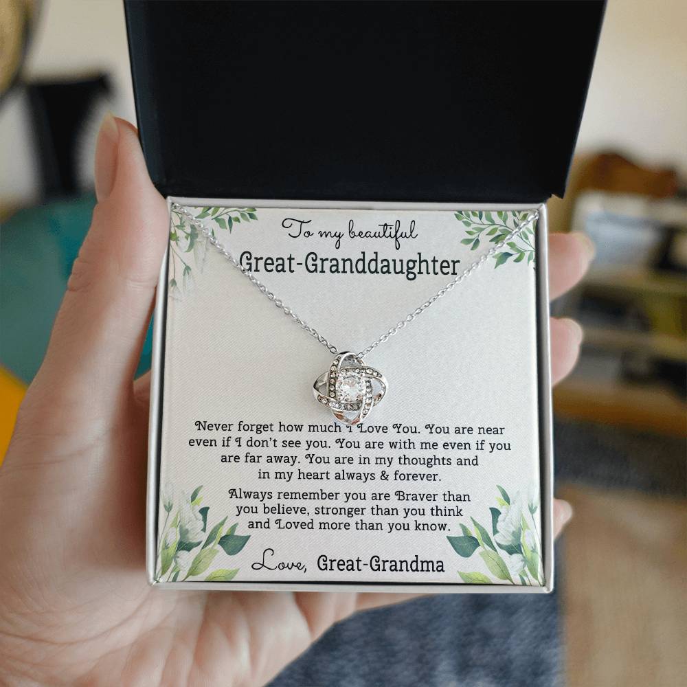 To My Beautiful Great Grnddaughter Necklace From Great Grandma Love Knot Necklace For Granddaughter, Never Forget Necklace For Granddaughter, Our Granddaughter Jewelry Gift For Girls, Littler Girl