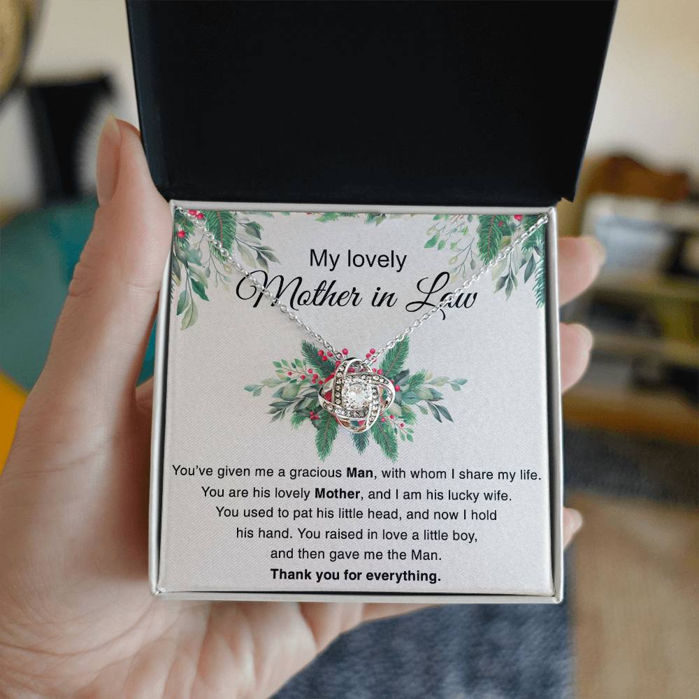 Mother in Law Gift Necklace, To My Lovely Mother In Law Love Knot Necklace From Daughter In Law Thank you For Mom Necklace Jewelry Gift For Women Bonus Mom Gift Necklace, Lovely Mother Gift Necklace