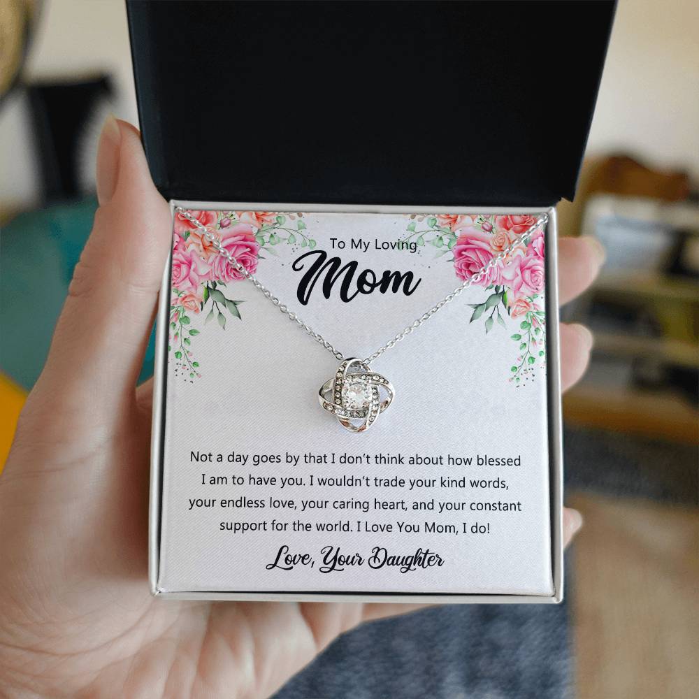To My Loving Mom Necklace From Daughter, Happy Mother's Day Necklace, To My Mom Love Knot Necklace, Mother And Daughter Necklace Gift For Mom On Mother's Day, Birthday Gift Anniversary Jewelry Gift