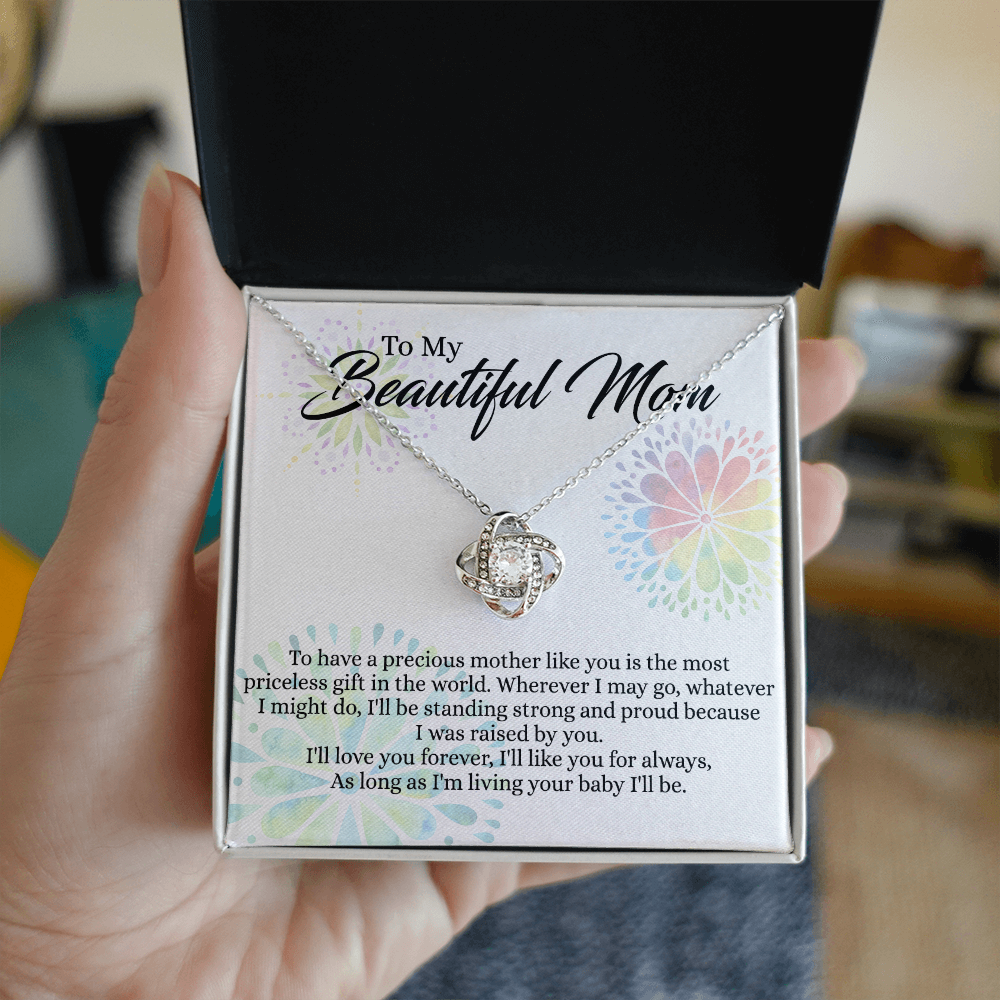 Beautiful Mom Gift Necklace, To My Beautiful Mom Love Knot Necklace From Daughter, Necklace Gift For Mom Mother's Day Necklace Gift For Mom Birthday Gift For Mom Anniversary Jewlry Gift For Women