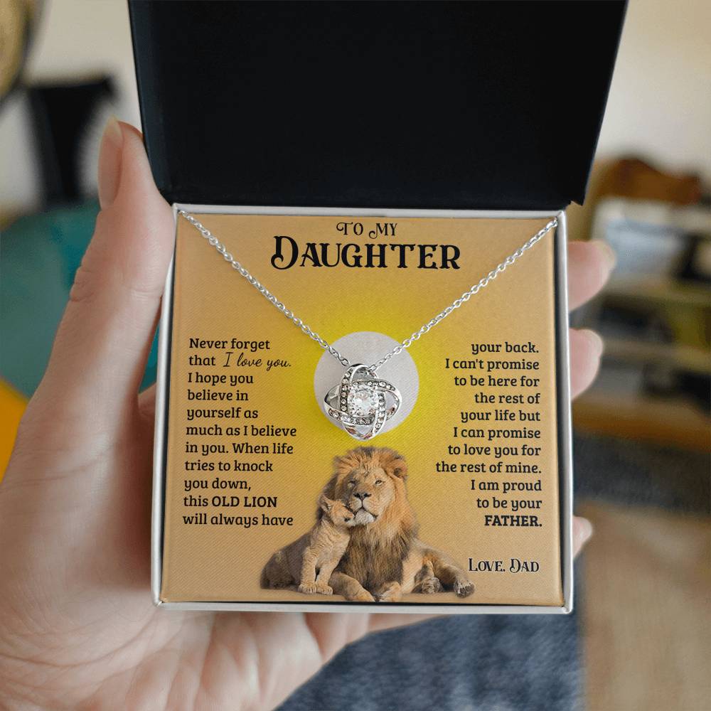Daughter Gifts From Dad, To My Daughter Lion Dad And Daughter Necklace, Love Knot Necklace Birthday Gift for Daughter From Dad, Christmas Graduation Gift Jewelry Gift For Girls Little Girl Necklace