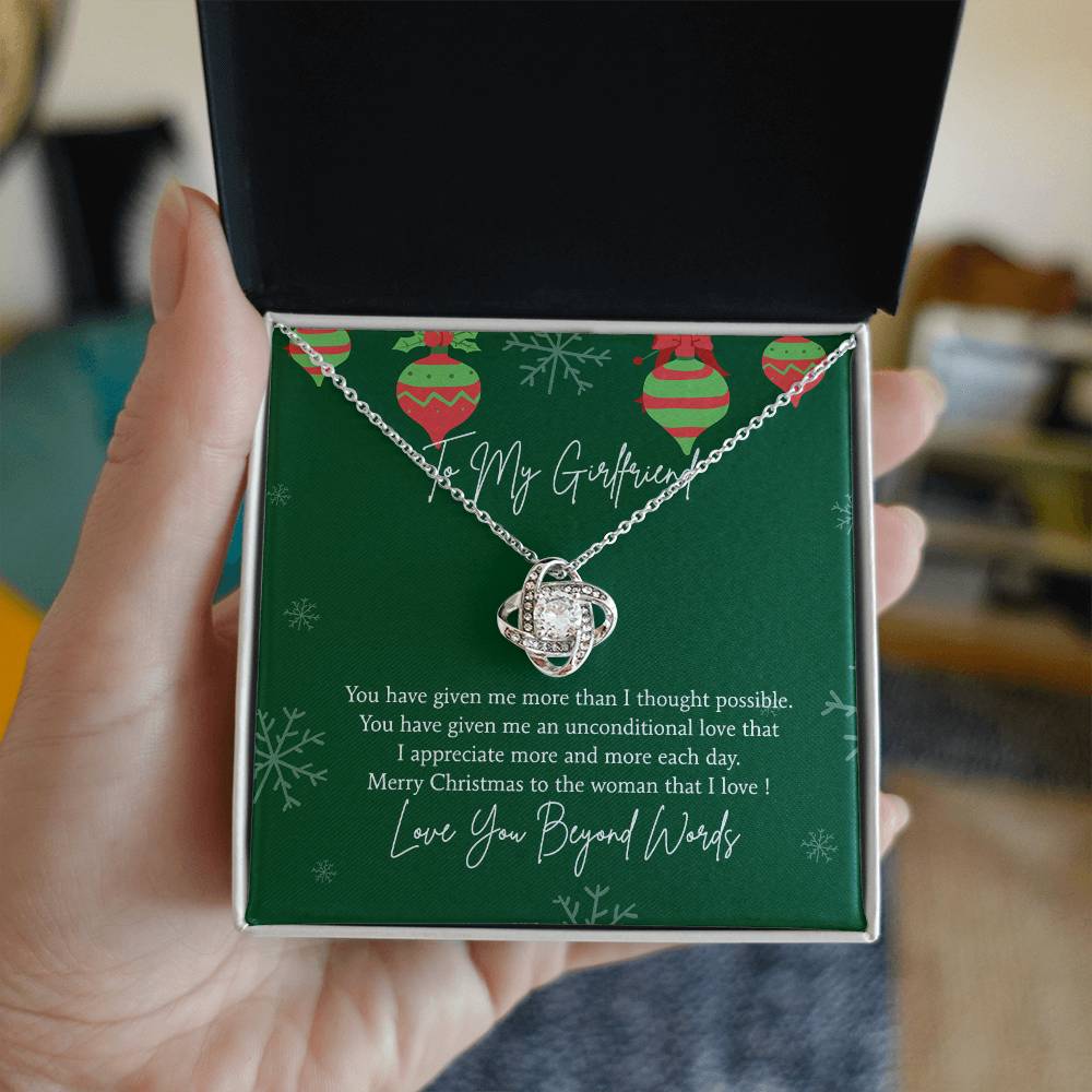To My Girlfriend Christmas Necklace From Beyond Words, Merry Christmas Necklace To The Women, Girlfriend Gift Necklace, Love Girlfriend From Boy Friend Love Knot Pendant, Boyfriend And Girlfriend