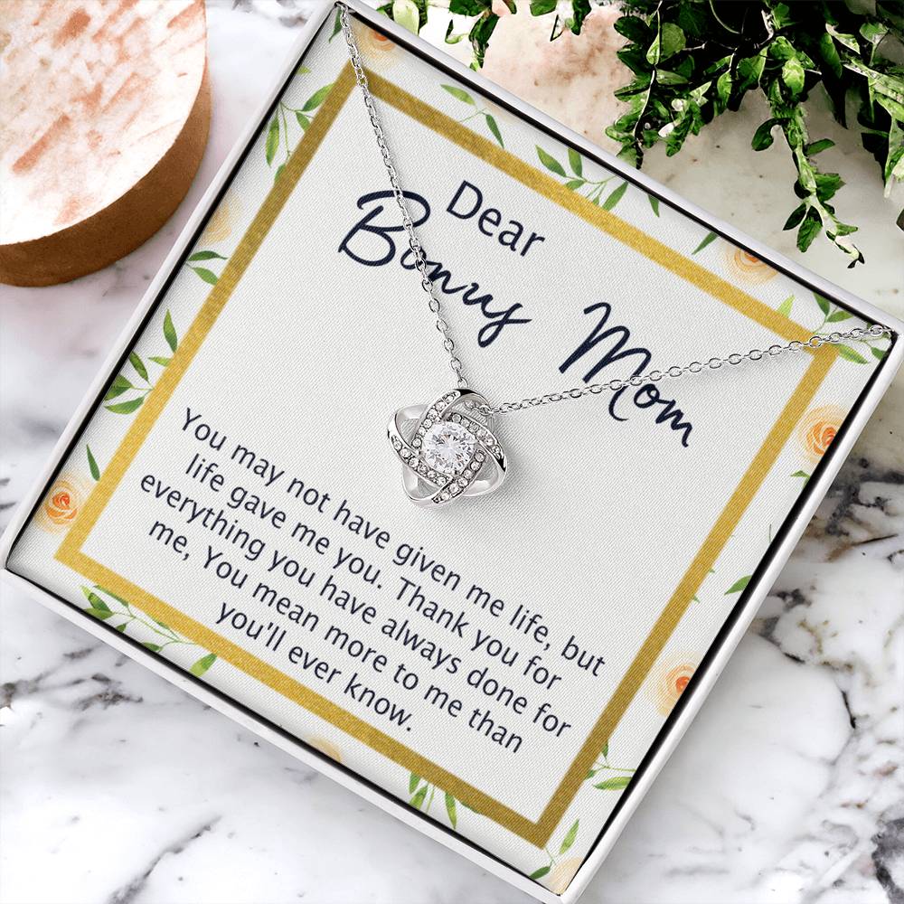 1Dear Bonus Mom Necklace, To My Bonus Mom Love Knot Necklace From Daughter, Son, Bonus Mom Gift Necklace, Daughter And Mother Love Knot Pendant Gift For Mom, Bonus Mom Gift Jewelry Gift For Women Love Knot Necklace 6323