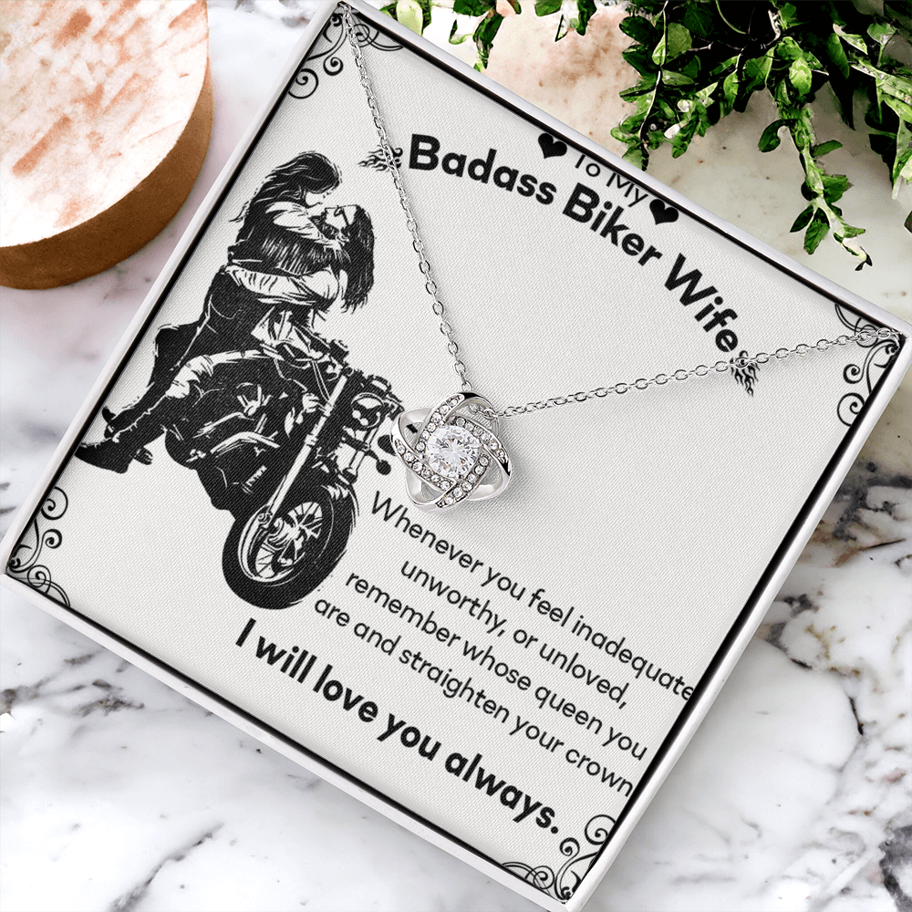 Wife Necklace Gift From Man, To My Badass Biker Wife Necklace From Husband Valentines Day Necklace Gift Anniversary Jewelry with Message Card and Gift Box Gift for Wife Gift Necklace Love You Always
