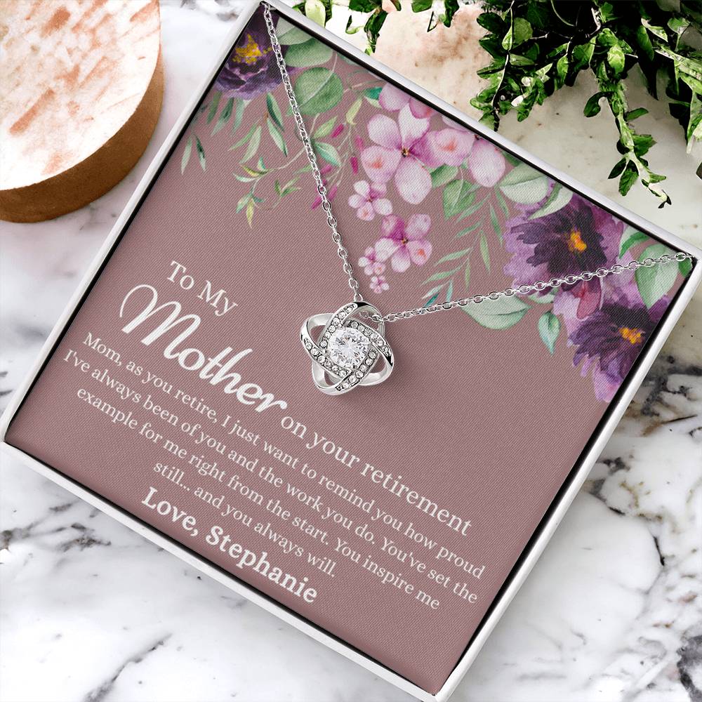 To My Mother Love Knot Necklace, Mom Retirement Gift Necklace, Happy Retirement Gift, Best Retirement Gift For Mom, Gift Necklace For Retiring Mother, Necklace Gift for Mom Mother On Your Retirement Love Knot Necklace 6323