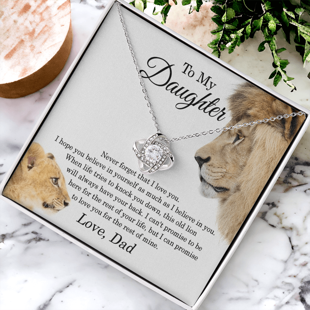 Daughter Gifts From Dad,To My Daughter Lion Dad And Daughter Necklace, Love Knot Necklace Birthday Gift for Daughter From Dad, Christmas Gift For Daughter Necklace, Father Daughter Necklace