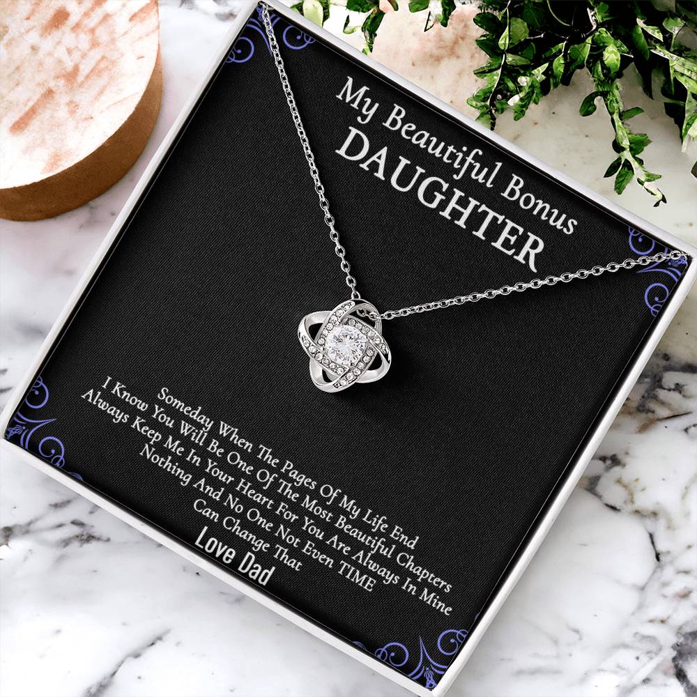 To My Beautiful Bonus Daughter Gift Necklace From Parent to Daughter Gift Necklace Pendant, Bonus Daughter Love Knot With Message Card & Gift Box On Birthday Christmas Anniversary Graduation Gift