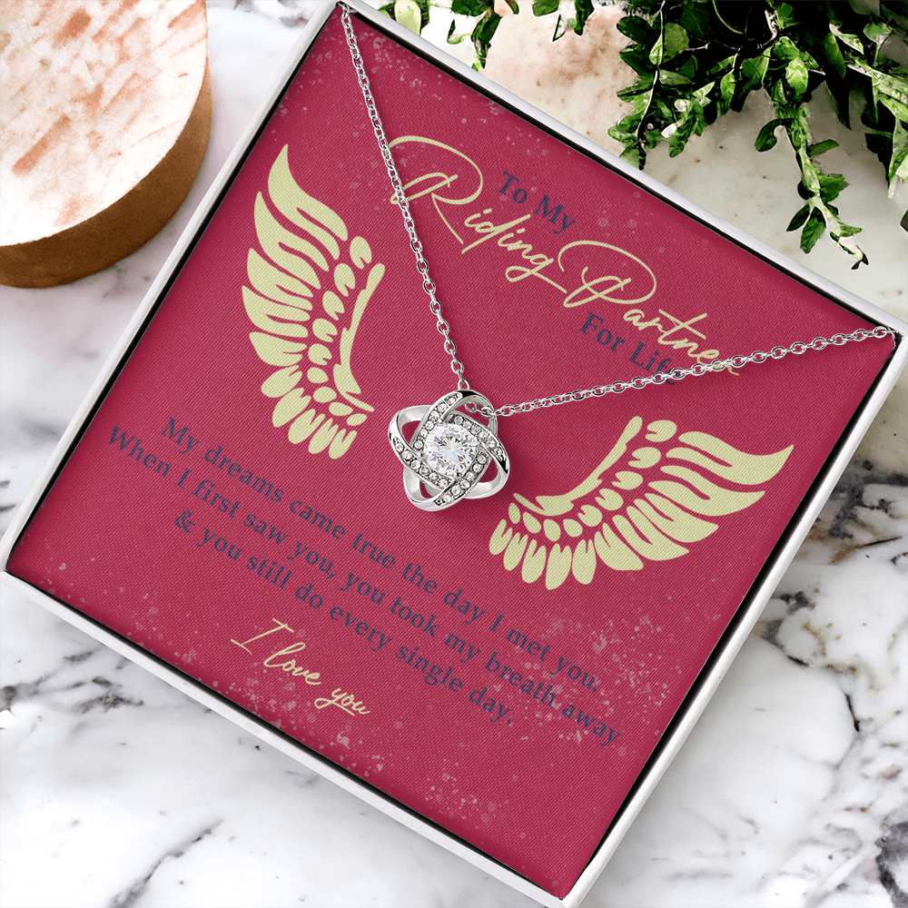 To My Riding Partner for Life Necklace From Husband, Boyfriend, Biker Wife Motorcycle Love Knot Necklace, Jewelry For Women Gift Necklace for Her Romantic Girlfriend Gift Necklace Message Card