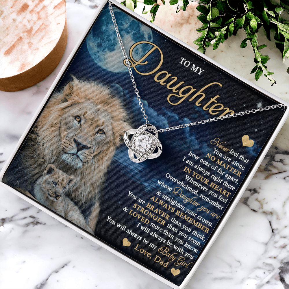 Daughter Gift Necklace From Dad, To My Daughter Lion And Dad Necklace, Love Knot Necklace for Daughter Gift On Birthday Gift Christmas Graduation Gift Jewelry Gift For Girls, Little Girl Necklace
