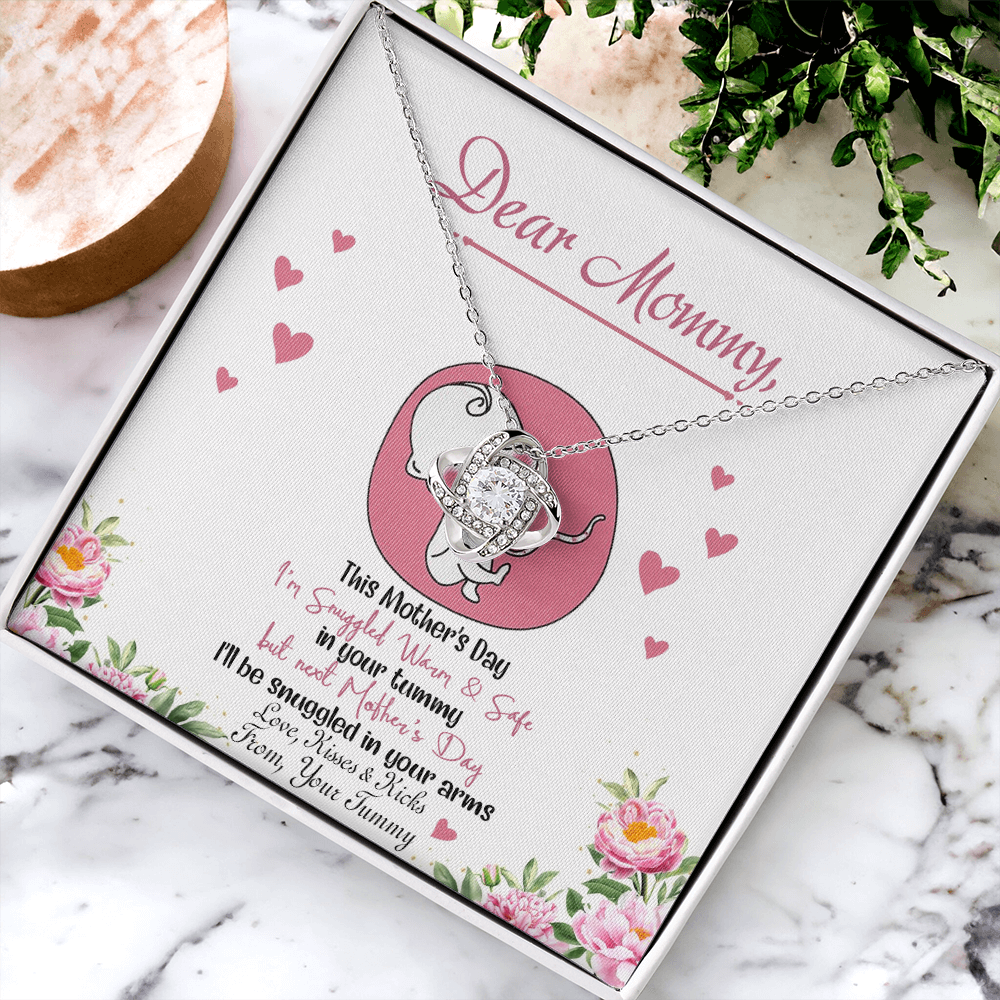 Dear Mommy Necklace, To My Mom Love Knot Necklace From Tummy, Kisses And Kicks Gift Necklace, Mother And Daughter Gift Necklace Jewelry Gift For Women, Mommy Gift Pendant Mother's Day Necklace Gift