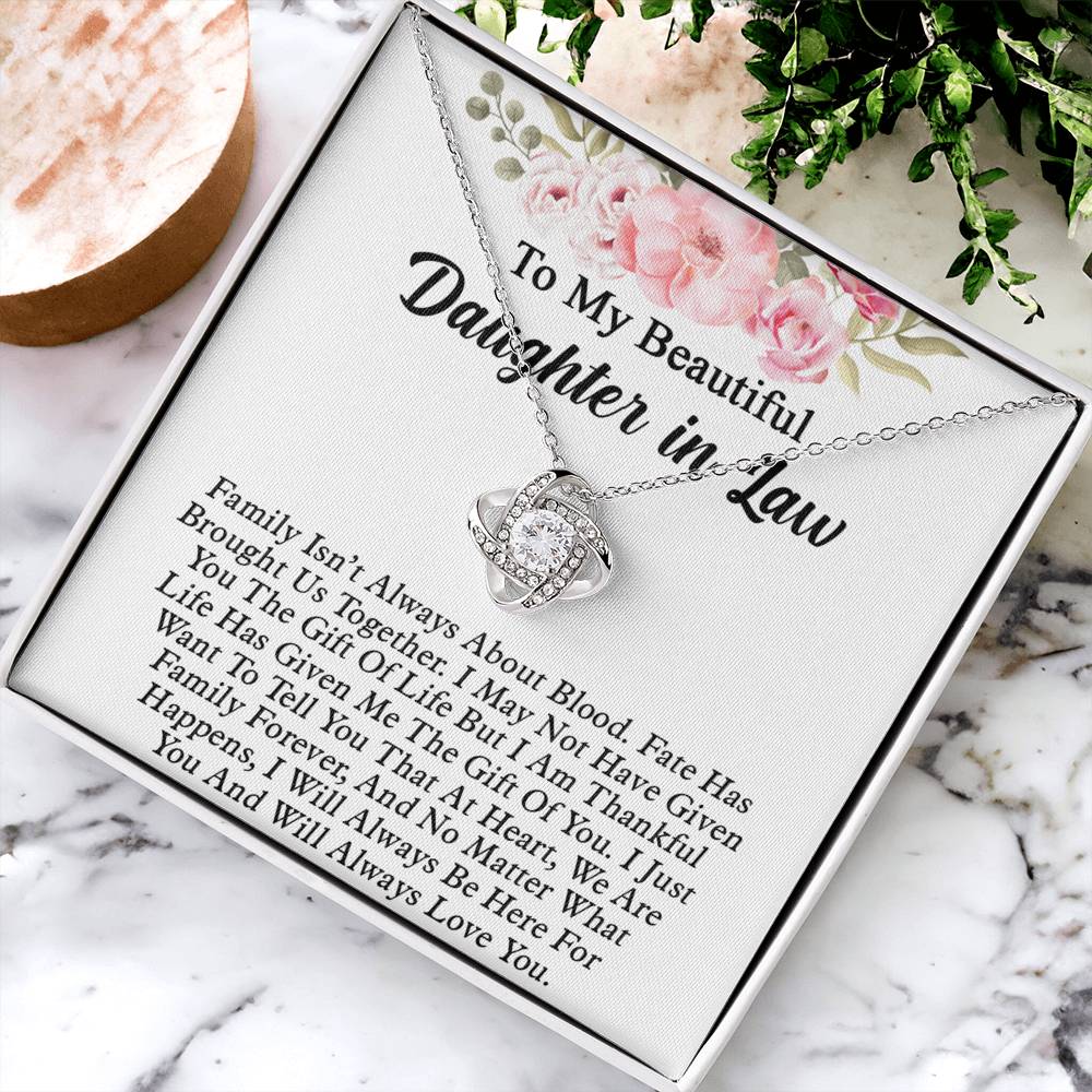 To My Beautiful Daughter In Law Love Knot Necklaces From Mother In Law With Box Card, Daughter Love Knot Chain Pendant, Jewelry For Girls On Birthday Gift Graduation Gift For Daughter From Parent