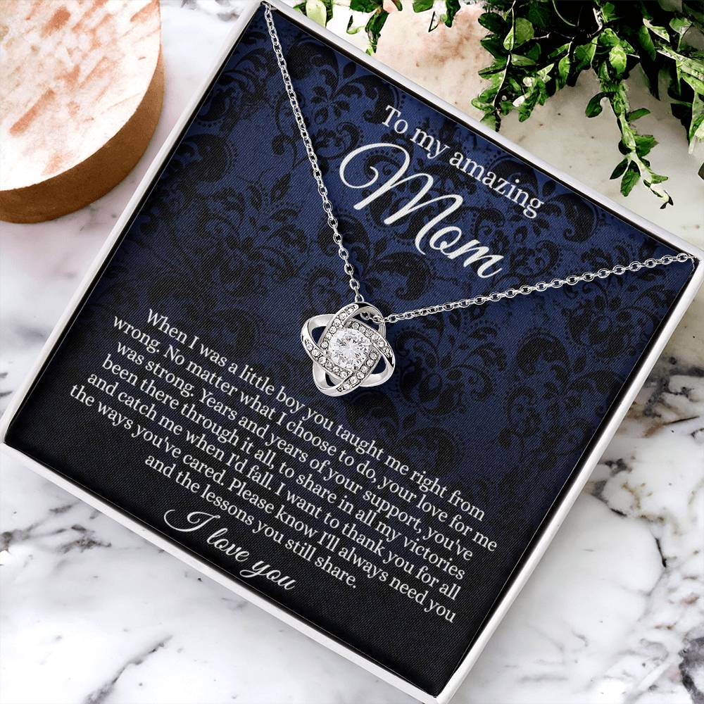 Gift Necklace for Mom, To My Amazing Mom Love Knot Necklace Card And Box, Mother’s Day Necklace Gift For Mom From Daughter, Son, Thank You Mom Gift Necklae Custom Jewelry Necklace For Mom I Love You Love Knot Necklace 6323