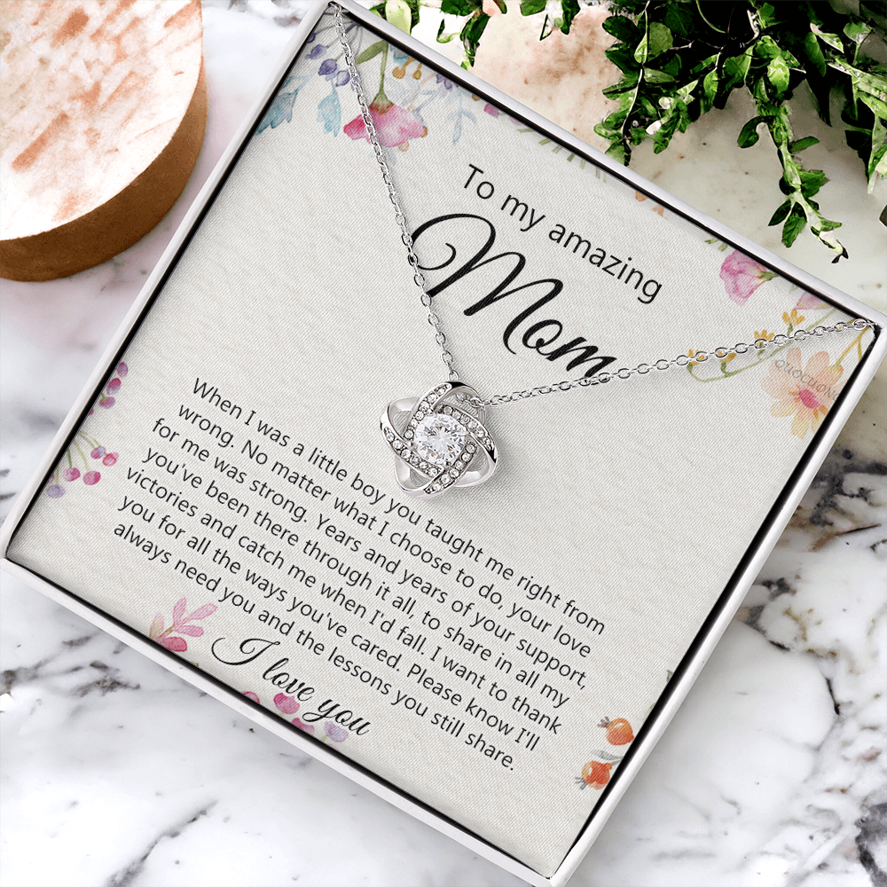 To My Amazing Mom Necklace From Daughter, Son Necklace Gift For Mom, Thank You Mom, Mother Necklace Gift On Mother's Day Birthday Gift, Anniversary, Mom Love Knot Necklace Jewelry Gift For Women