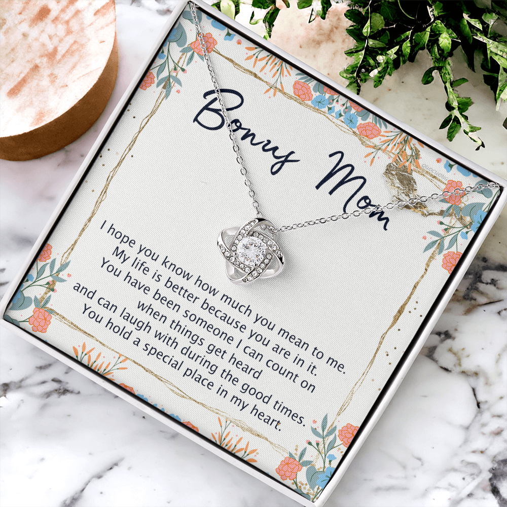 To My Bonus Mom Necklace From Bonus Daughter, Bonus Mom Gift Necklace, Love Knot Necklace Gift For Bonus Mother, Bonus Mammy On Mothers Day, Jewelry For Women, Daughter And Mother Necklace For Her