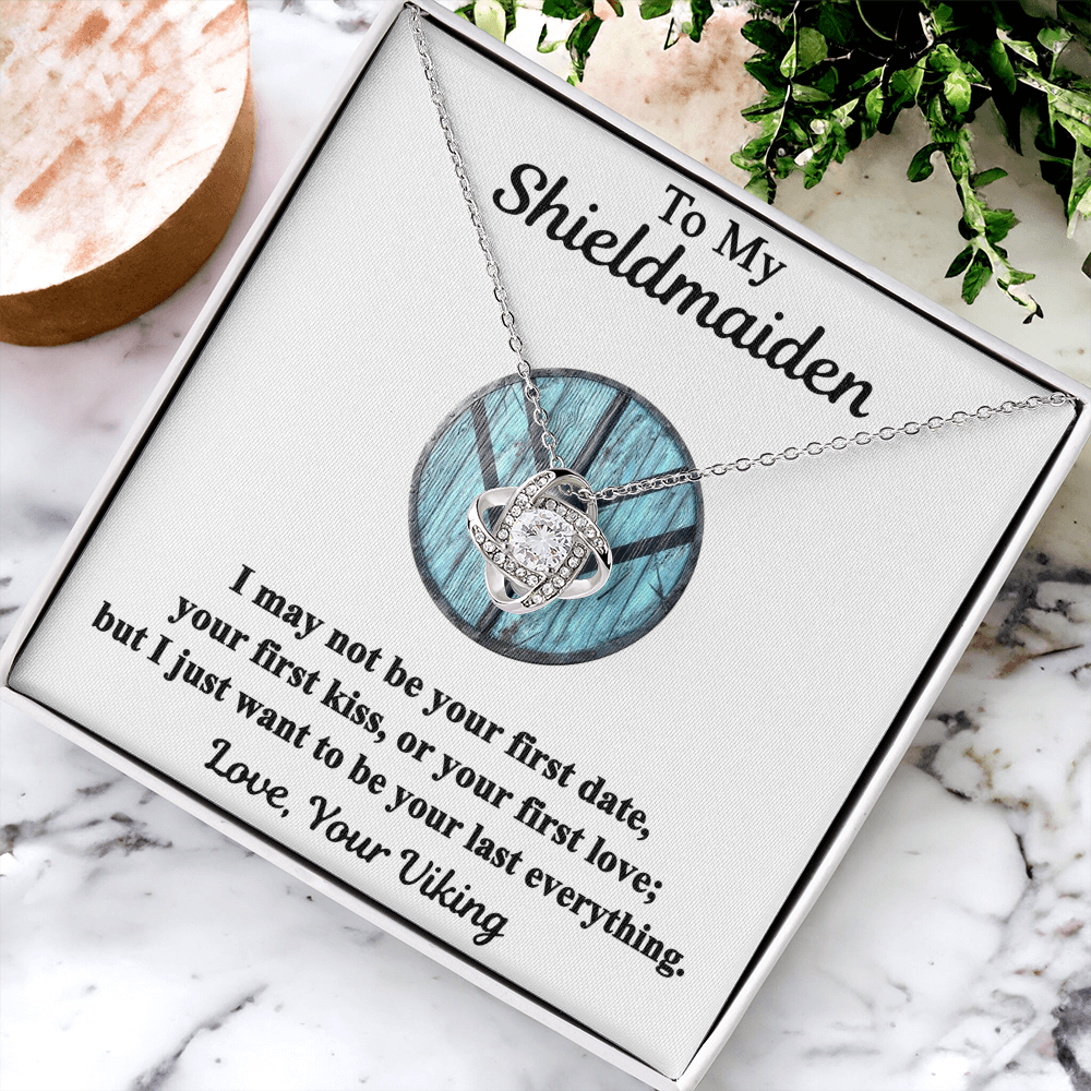 To My Shieldmaiden Necklace From Your Viking - Love Knot Pendant Gift From Wife, Fiancee, To My Shiedmaiden Love Knot Necklace Gift With Message Card and Gift Box, Jewelry Gift Ideas For Women