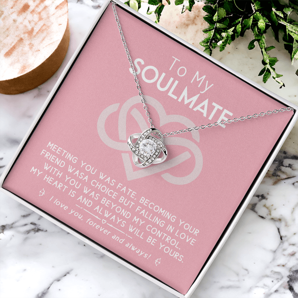 To My Soulmate Necklace From Husband, To Wife, Girlfriend, Soulmate Gift Love Knot Necklace On Valentines Day Christmas Necklace for Her Romantic Forever And Always Jewelry Gift For Women