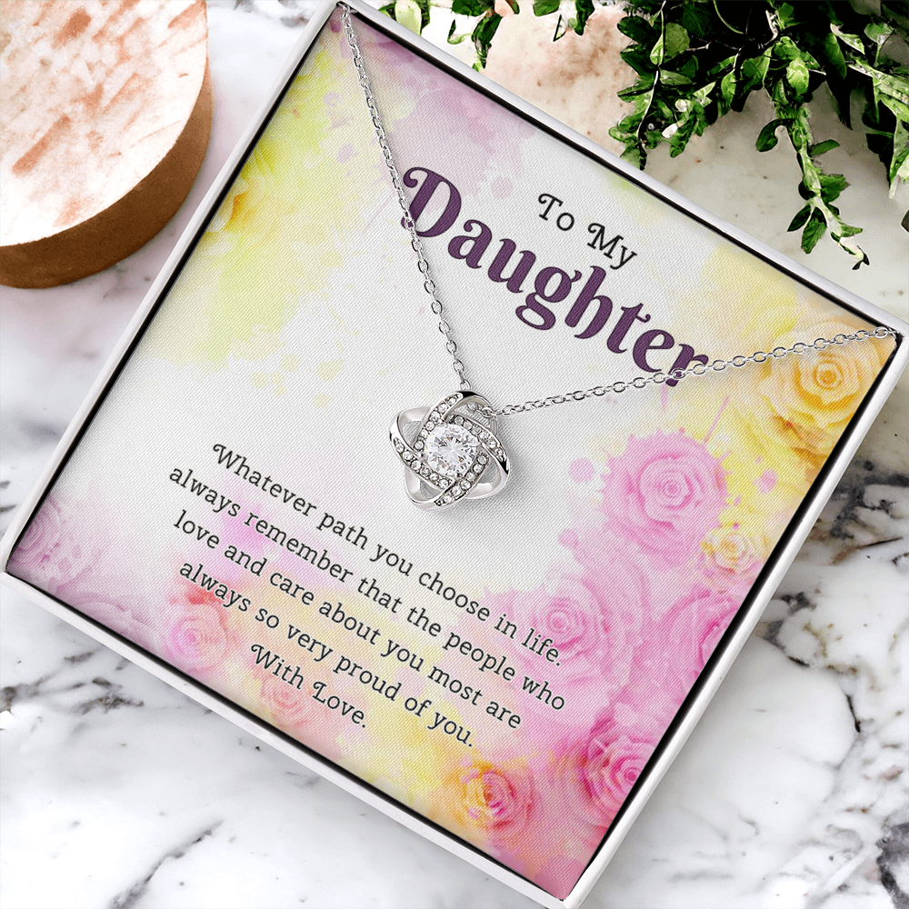 To My Daughter Love Knot Necklace From Paren, Flower Daughter Gift Necklace, Mother And Daughter Love Knot Necklace, Daughter Gift Necklace From Father, Mother To Daughter Jewelry Gift For Girls