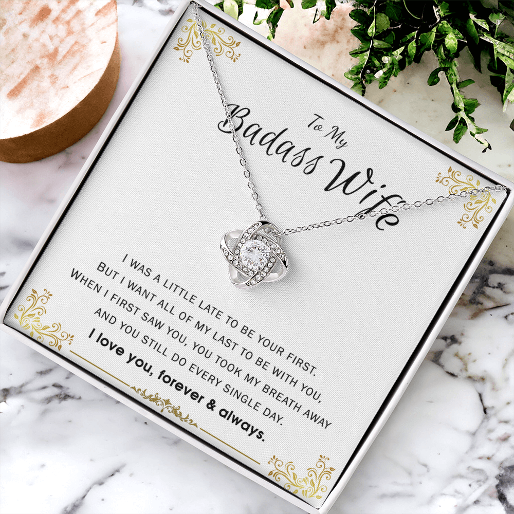 To My Badass Wife Necklace Love Knot Necklace From Husband, Jewelry Gift for Women, Her On Valentines Day, Badass Wife Gift Necklace, Husband To Wife Love Knot Pendant, Love Knot To Wife I Love You