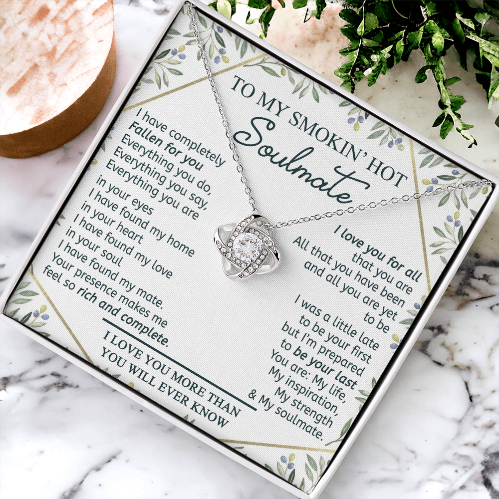 To My Smokin' Hot Soulmate Necklace From Husband, Jewelry Gifts For Women, My Wife Fallen For You Love Knot Pendant Gift For Soulmate, Personalized Gift Necklace for Future Wife Soulmate Gift