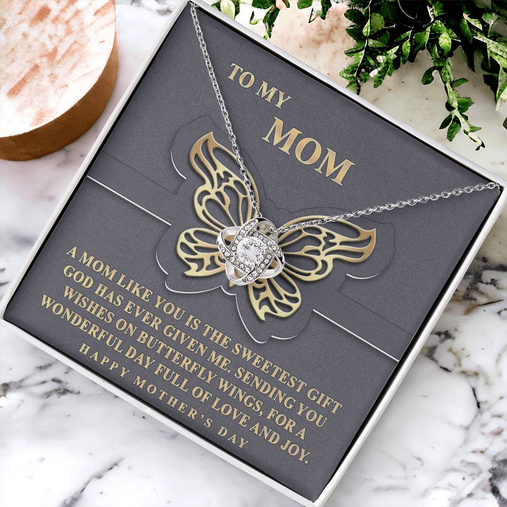 Butterfly Mom Gift Necklace, To My Mom Love Knot Necklace From Dayghter, Happy Mother's Day Necklace Gift For Mom, Mother And Daughter Gift Necklace To Mom On Mother's Day, Jewelry Gift For Women Love Knot Necklace 6323