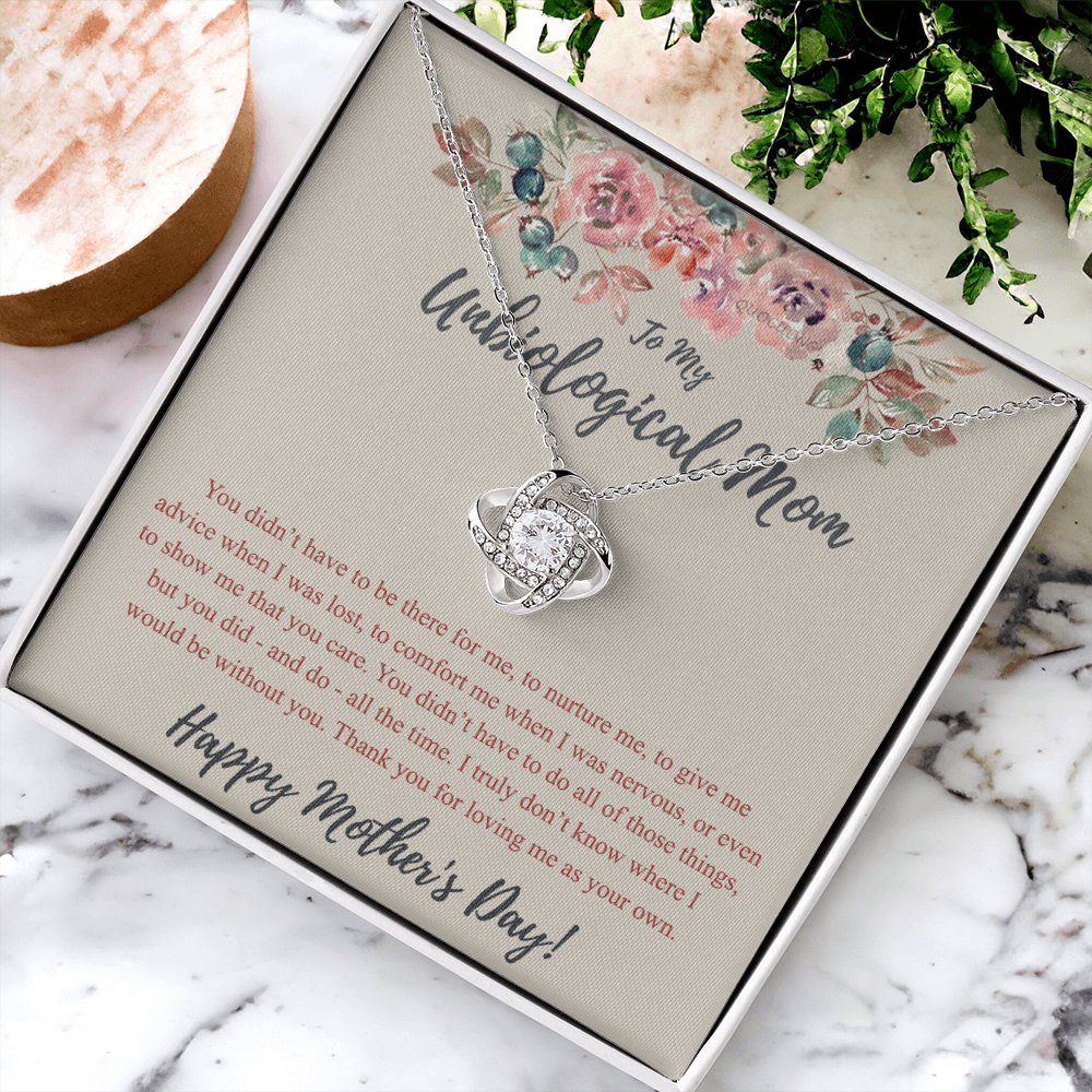 To My Unbiological Mom Necklace From Daughter, Bonus Mom Gift Love Knot Pendant For Her, Mother And Daughter Gift Necklace For Mom On Mothers Day, Anniversary, Birthday Gift To Unbiological Mother