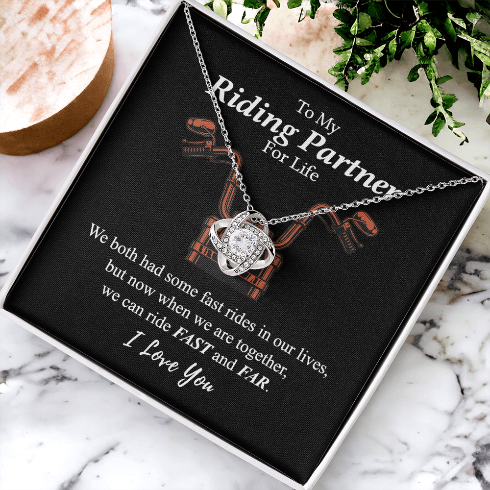 Gift Necklace For Motorcycle Wife, Love Knot Necklace Gift For Biker My Riding Partner For Life, Let's Ride Fast And Far Necklace, Necklace Pendant On Birthday Xmas Graduation Jewelry Gift For Women