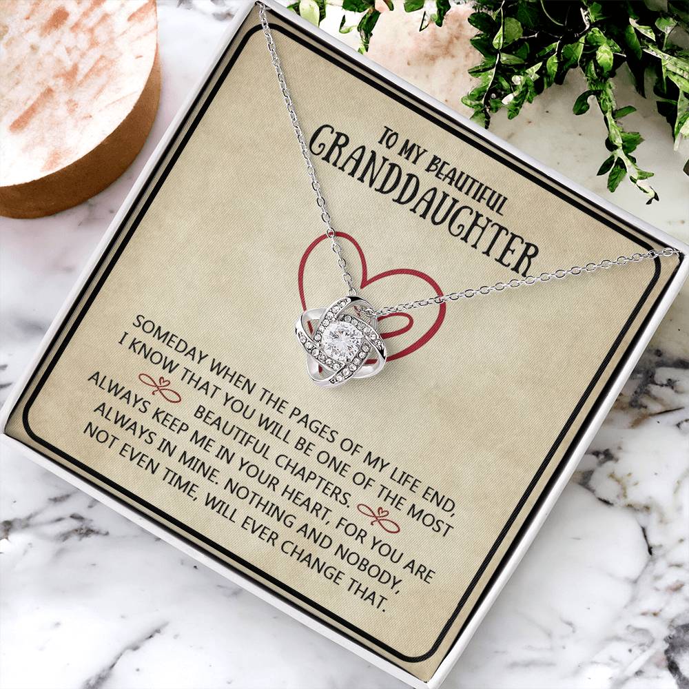 Granddaughter And Grandma Necklace, Love Knot Necklace For Granddauhter - To My Beautiful Granddaughter Necklace From Grandma, Beautiful Chapters Granddaughter Gift Necklace Jewelry To Granddaughter