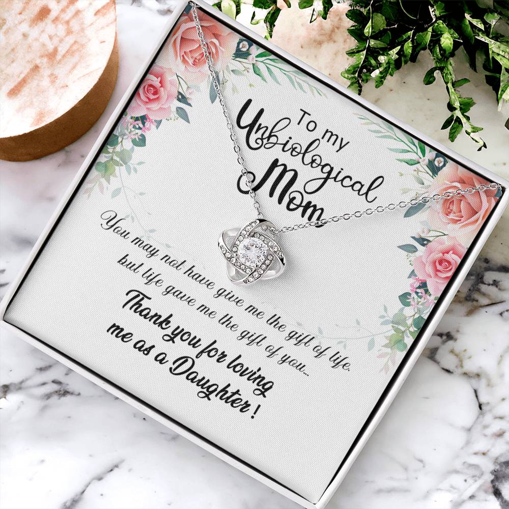 Unbiological Mom Gift Necklace, To My Unbiological Mom Love Knot Necklace From Daughter And Mother Gift Necklace, Bonus Mom Gift Necklace, Boyfriend's Mom Gift Necklace, Jewelry Gift For Women Love Knot Necklace 6323