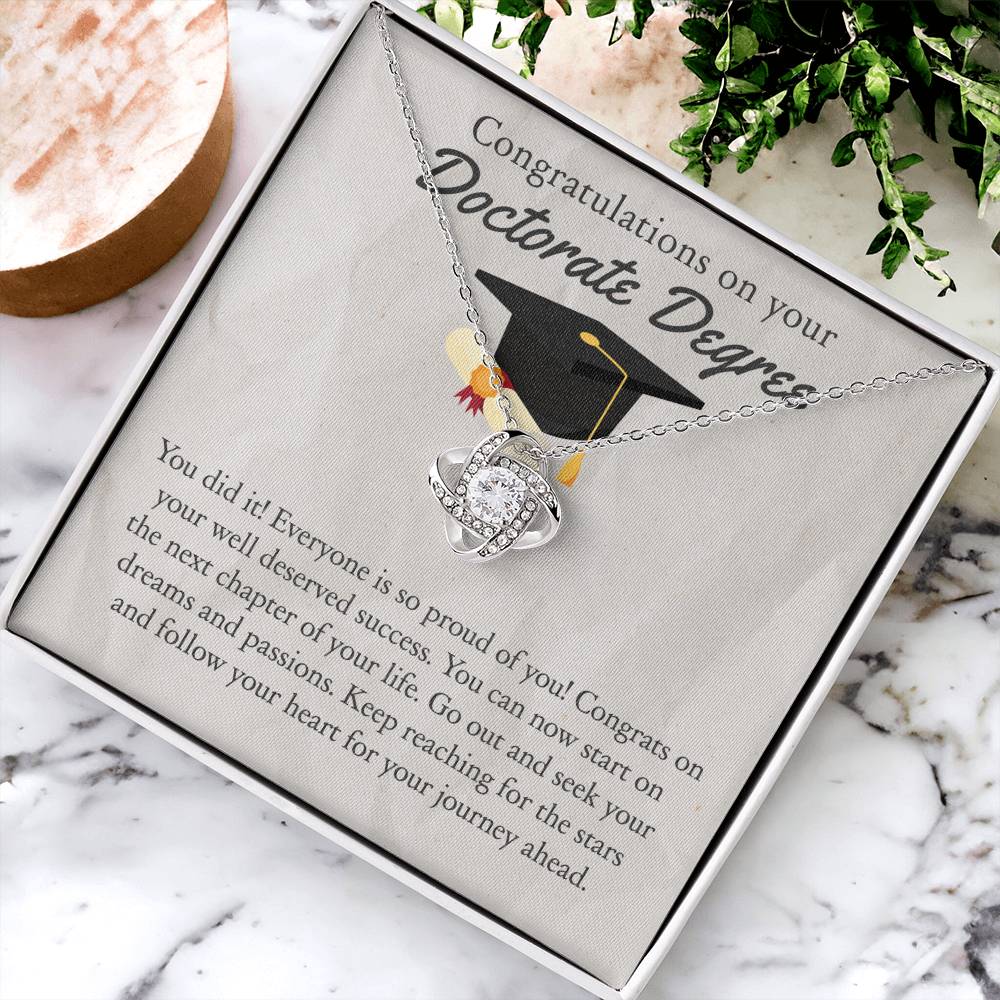 Doctorate Degree Graduation Gift Necklace, PHD Graduate Gift Jewelry For Her - Thoughtful Message Card And Box Necklace Gift For Doctorate Degree On PhD Graduation Gift Graduating Class of 2025 Gift Love Knot Necklace 6323