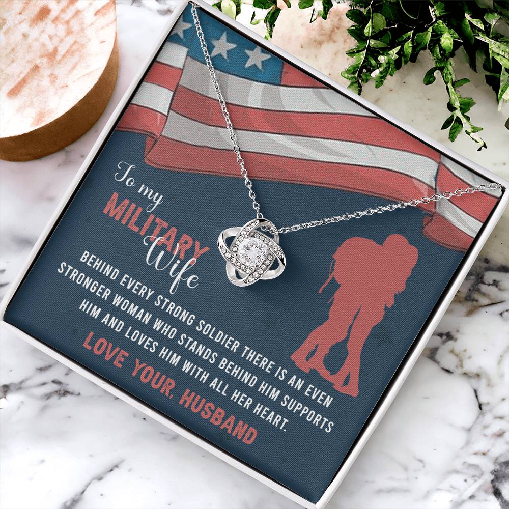 To My Military Wife Necklace From Husband Love Knot Military Necklace Gift For Wife Husband To Wife Love Knot Pendant For Wife Military Jewelry Gift For Women Army Gift Necklace Military Pendant