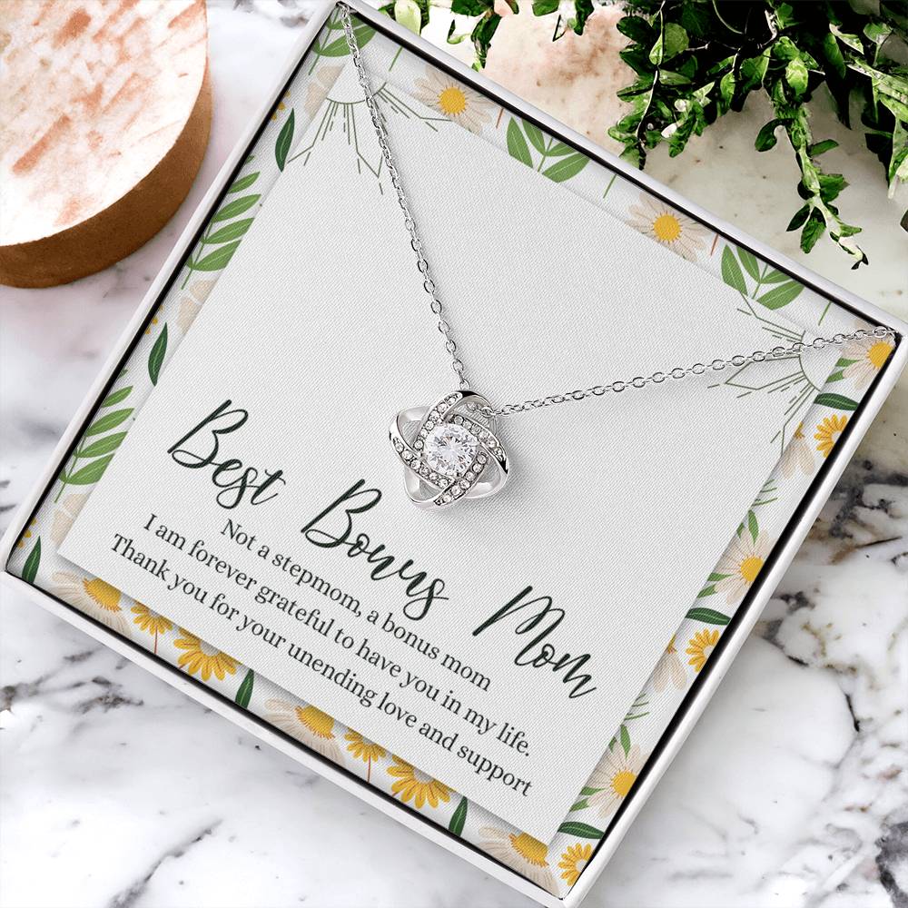 Bonus Mom Gift Necklace, To My Bonus Mom Love Knot Necklace Gift From Daughter, To The Best Bonus Mom Necklace, Step Mom Wedding Gift Necklace Jewelry Gift For Women, Bonus Mom Love Knot Pendant Love Knot Necklace 6323