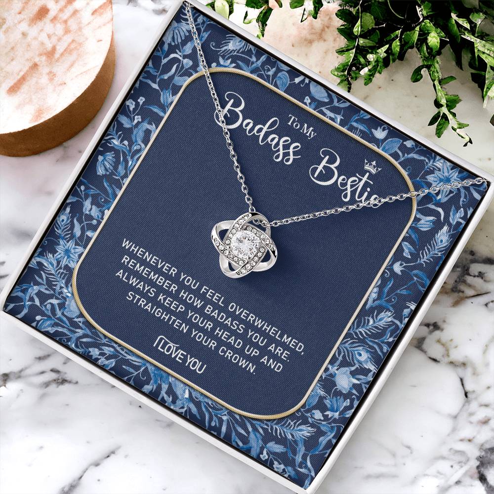 To My Badass Bestie Necklace, Best Friend Gift Necklace, Best Friend Birthday Gift, Best Friend Wedding Gift Pendant, Bridesmaid Gift for Badass Bestie Love Knot Necklace On Valentine's, Anniversary