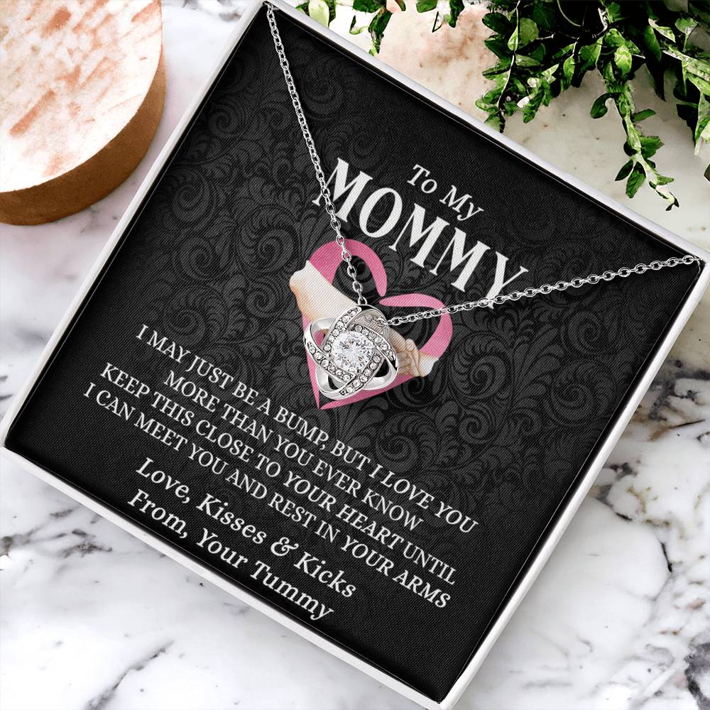 To My Mommy Gift Necklace, Mommy Love Knot Necklace From Tummy, Future Mom Gift Necklace, Pregnancy Gifts Necklace for First Time Moms, Sentimental Gift for Mothers, Mom To Be Gift Necklace Love Knot Necklace 6323