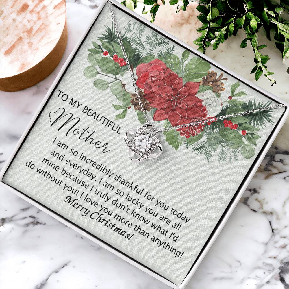 Beautiful Mother Gift Necklace - To My Beautiful Mother Love Knot Necklace From Daughter, Merry Christmas Necklace Gift For Mother Necklace Gift On Christmas To Mom, Birthday Gift For Beautiful Mom