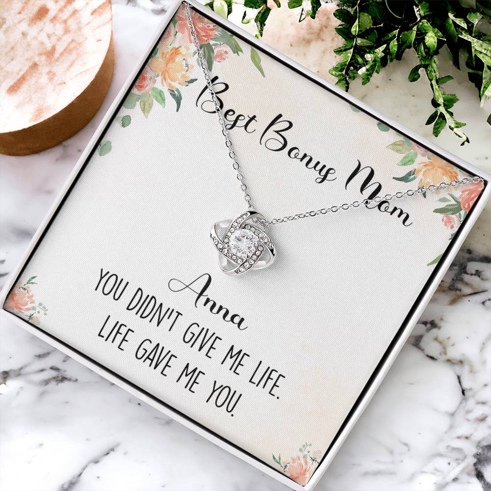 Personalized Necklace Gift For Mom, Best Bonus Mom Love Knot Necklace From Daughter, Birthday Gift Necklace Gift For Bonus Mom, Jewelry Gift For Women, Mother In Law Gift On Mother's Day Necklace