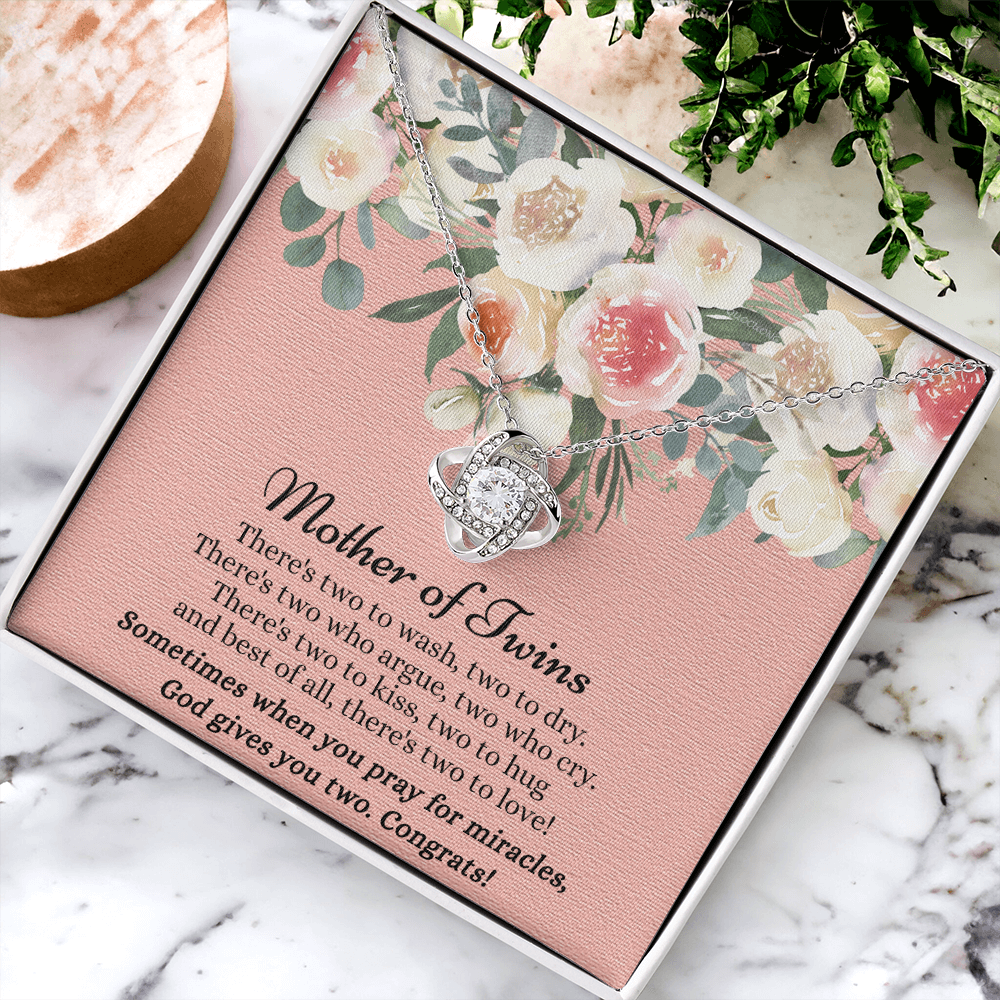 Mom Of Twins Necklace, Jewelry Gift For Mother Of Twins Love Knot Necklace, Parents of Twins, Gift Necklace For New Mom of Twins, Birthday Gift For Mom of Twins Necklace, New Mom Gift Necklace