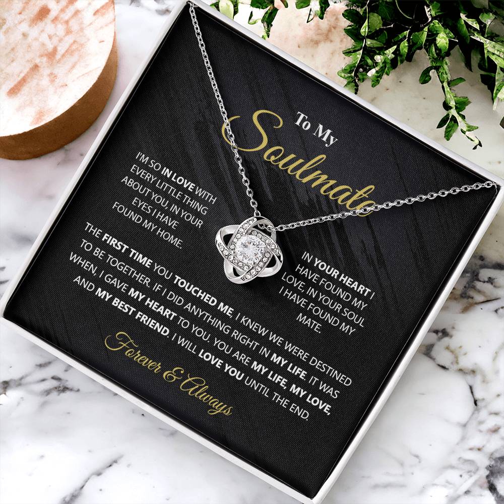 To My Soulmate Gift Necklace From Husband, Boyfriend, Valentines Gift Necklace For To My Wife Love Knot Necklace for Her Romantic Soulmate Gift Necklace, Girlfriend Gifts Necklace Message Card