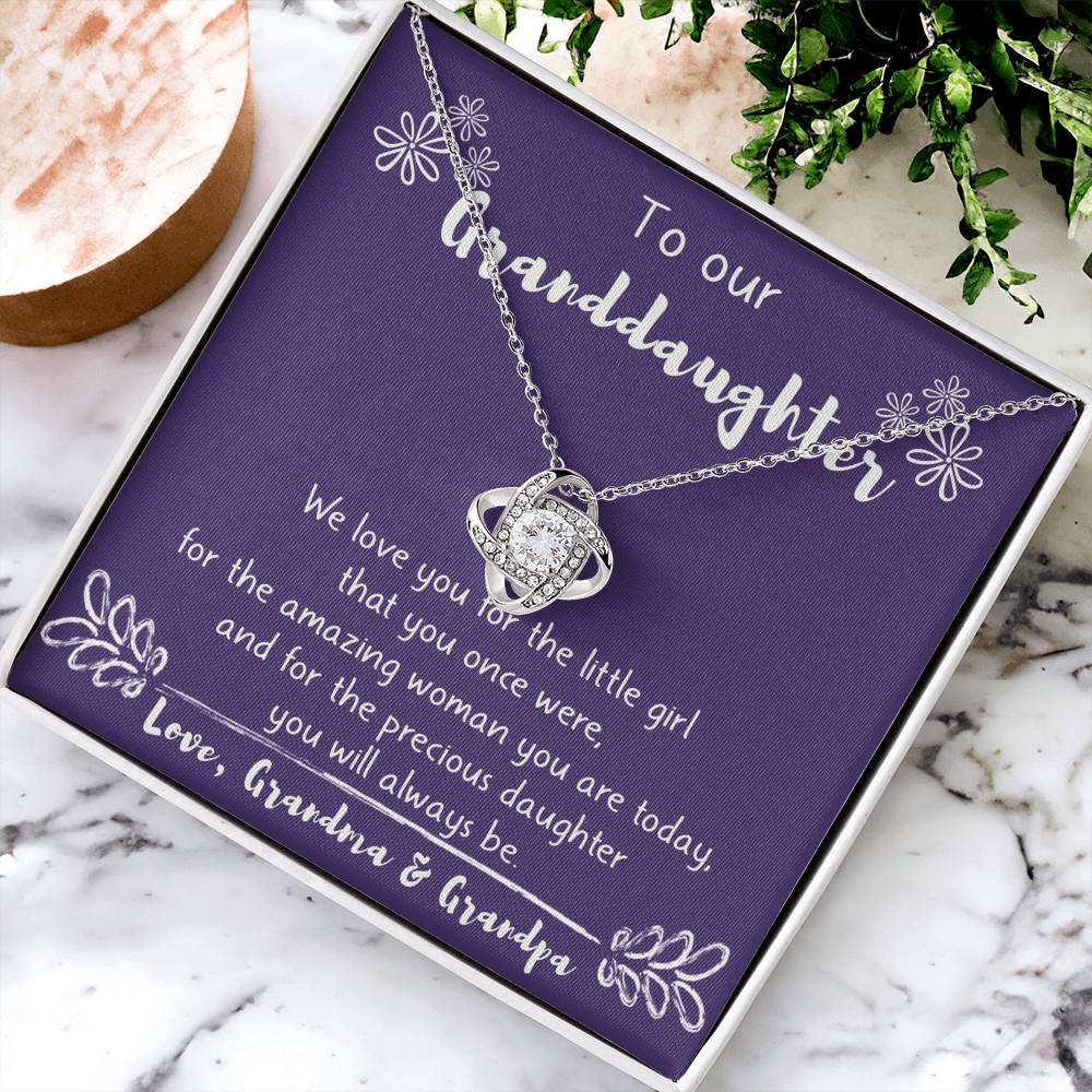 To Our Granddaughter Love Knot Necklace Gift From Grandma And Grandpa, Gifts Necklace For Grandma Grandmother or Grandpa Grandfather To My Granddaughter Graduation Gift Birthday Gift Pendant Jewelry