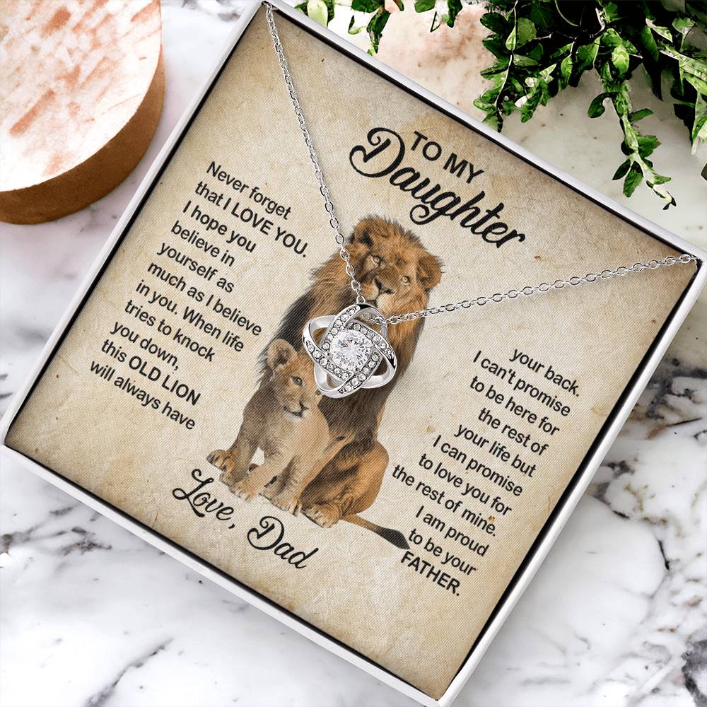 To My Daughter Love Knot Necklace with Luxury Box Gift From Dad, Daughter Lion And Father - Daughter Love Knot, Pendant Necklaces On Birthday, Christmas Jewelry Gift For Girls, Little Girl Necklace