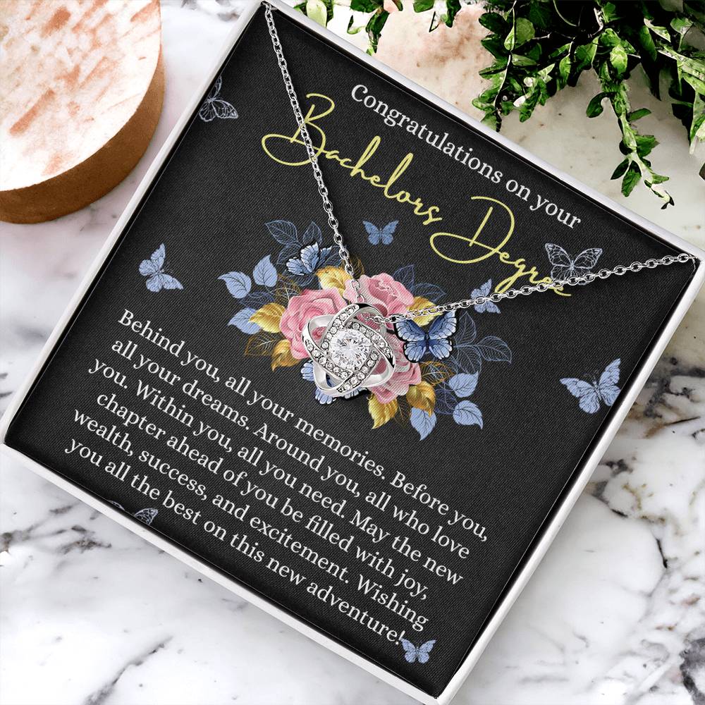 Bachelors Graduation Gifts Necklace, Bachelors Degree Gift, Personalized Message Card Jewelry Gift On PhD Graduation Gift Senior Graduation Gift Necklace, Graduating Class of 2025 Graduation Gift Love Knot Necklace 6323