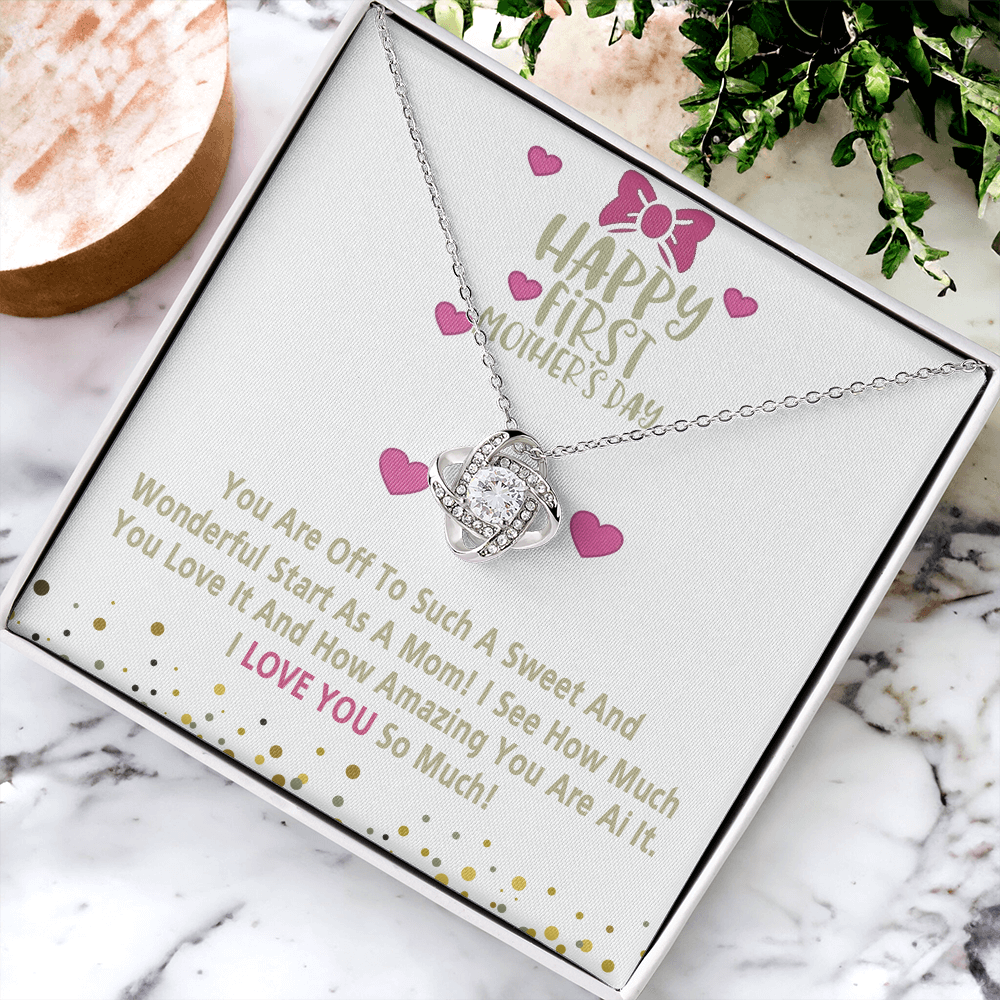 Happy Morther's Day Necklace, To My Mother Lovev Knot Necklace Gift Form Daughter, First Mother Day Necklace Gift, Mother And Daughter Gift Necklace For Mother Gift Necklace Jewelry Gift For Women