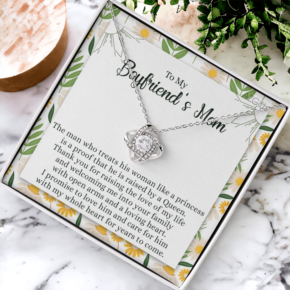 To My Boyfriend's Mom Necklace From Girlfriend Mom Gift Necklace For Boyfriend's Mom, Love Knot Pendant Gift for Bf Mom, Jewelry For Mom On Mothers Day, Birthday, Presents for Mom Necklace for Women