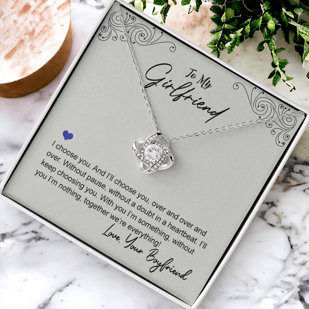 To My Beautiful Girlfriend Love Knot Necklace From Boyfriend, Husband, Beautiful Girlfriend Gift Necklace I Choose You - Love Knot Pendant Gift For Girlfriend, Soulmate Jewelry Gift For Girlfriend