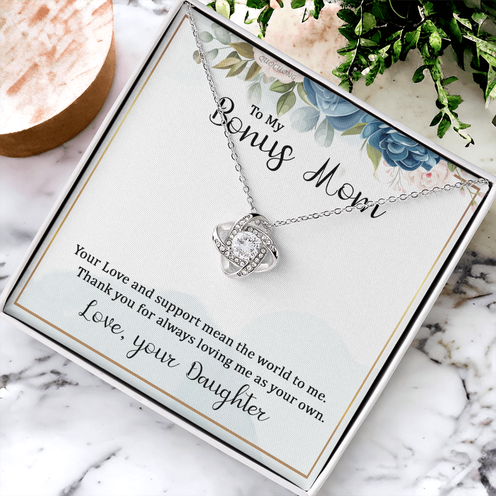 Bonus Mom Gift Necklace, Bonus Mom And Bonus Daughter Love Knot Necklace, To My Bonus Mom Necklace From Daughter, Thank You For Always Mom Necklace Gift On Mother's Day, Birthday Gift Anniversary