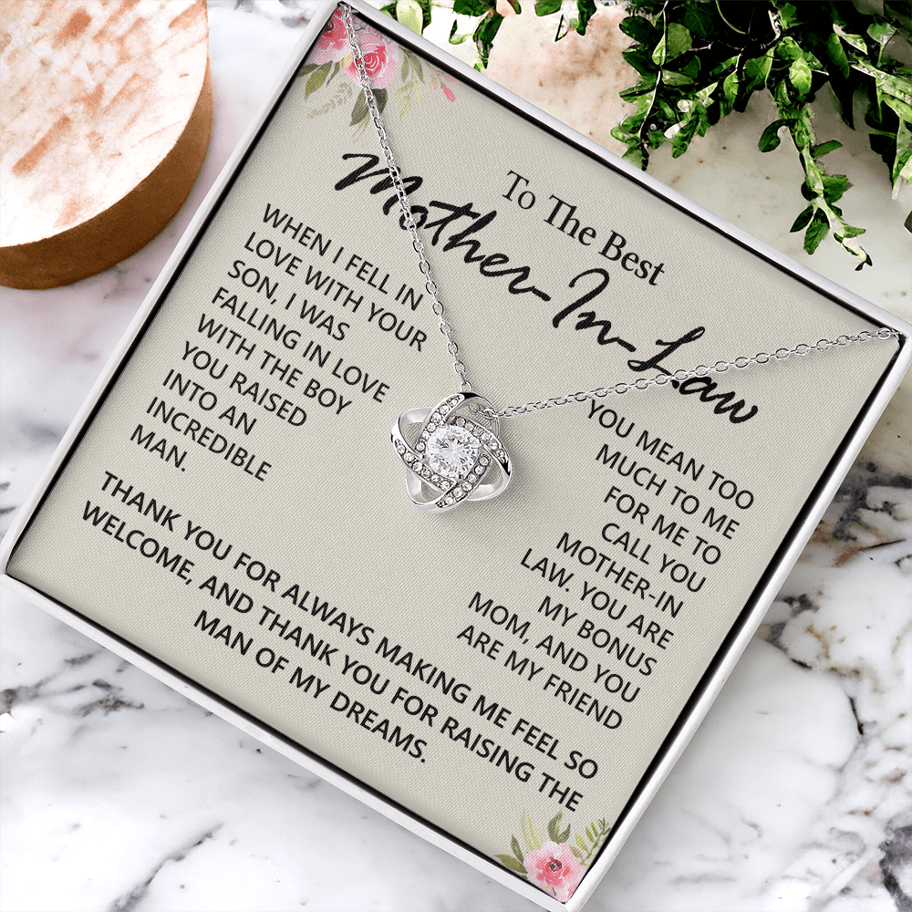 To My Mother in Law Love Knot Necklace From Daughter, Pendant Gift for Mother's Day Birthday Gift Boyfriend's Mom, Mother In Law On You Wedding Necklace Gift For Mother In Law, Gift For Bonus Mom