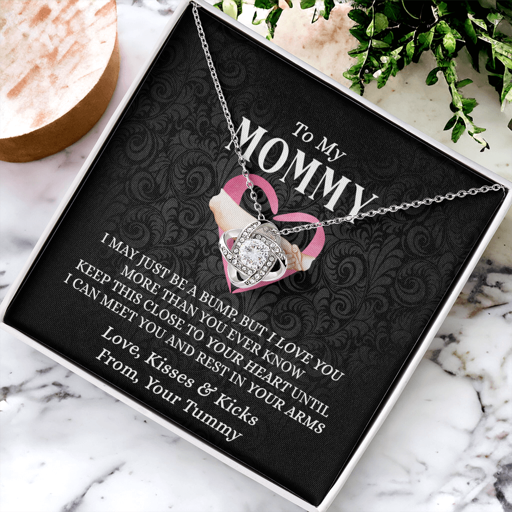 To My Mommy Gift Necklace, Mommy Love Knot Necklace From Tummy, Future Mom Gift Necklace, Pregnancy Gifts Necklace for First Time Moms, Sentimental Gift for Mothers, Mom To Be Gift Necklace