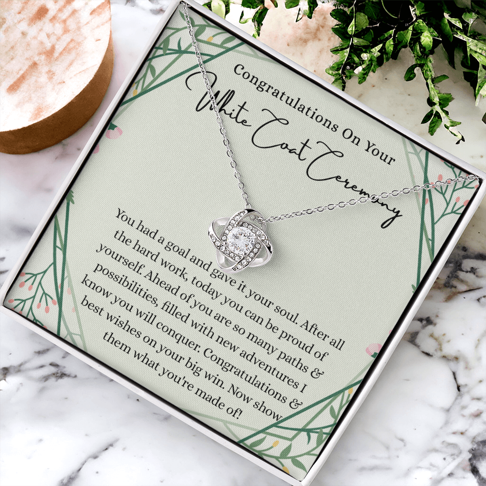 White Coat Ceremony Gift Necklace For Her, White Coat Love Knot Necklace Gift For Ceremony, New Doctor Gift Necklace White Coat Ceremony Pendant Gift For Girl Daughter Necklace Granddaughter, Niece