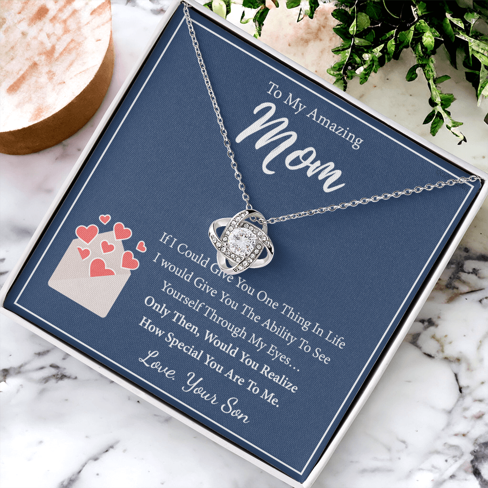 To My Amazing Mom Necklace From Son, Necklace Gift On Birthday Gift Anniversary Mother's Day Necklace For Mom Love Knot Necklace From Son, Jewelry Gift For Women, Mother, Mom And Son Necklace