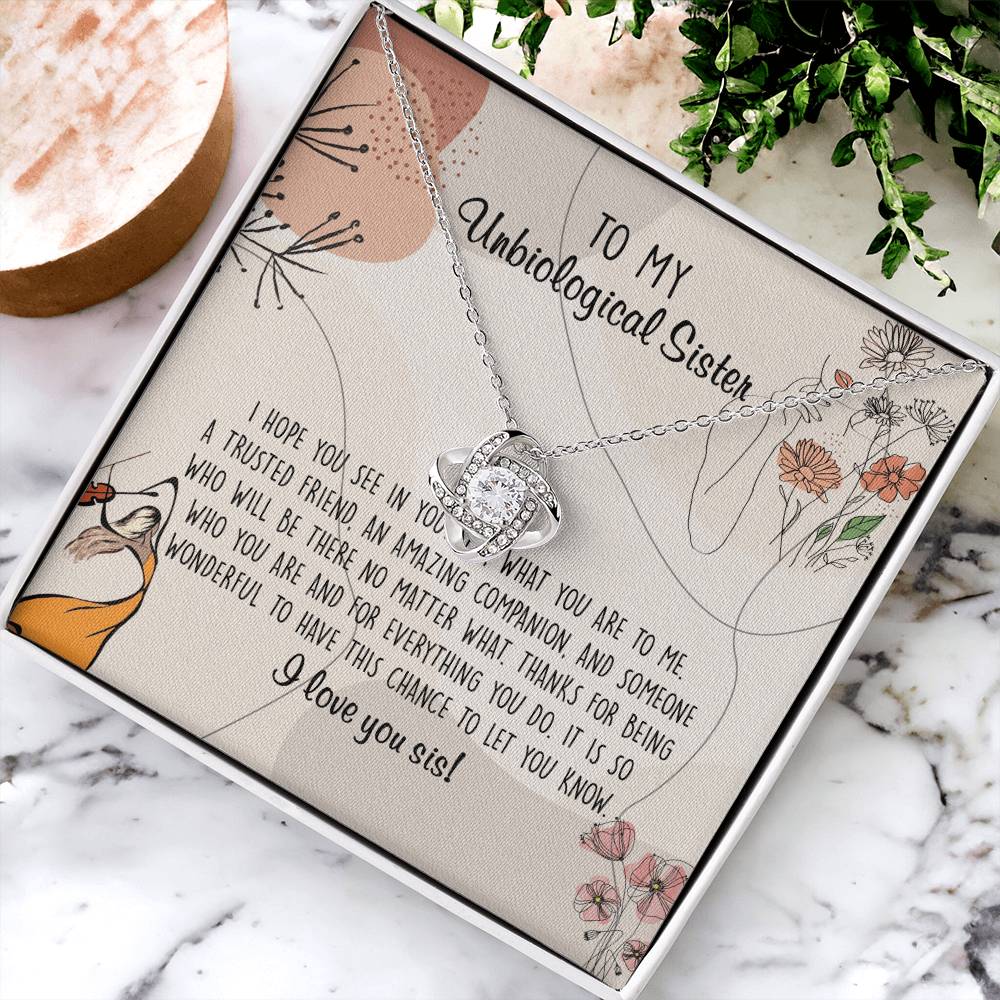 To My Unbiological Sister Love Knot Necklace From Sister, I Love You Sister Gift Necklaces, Sister-in-Law Gift Pendant, Love Knot Jewelry Gift For Sister From Brother And Unbiological Sister Necklace